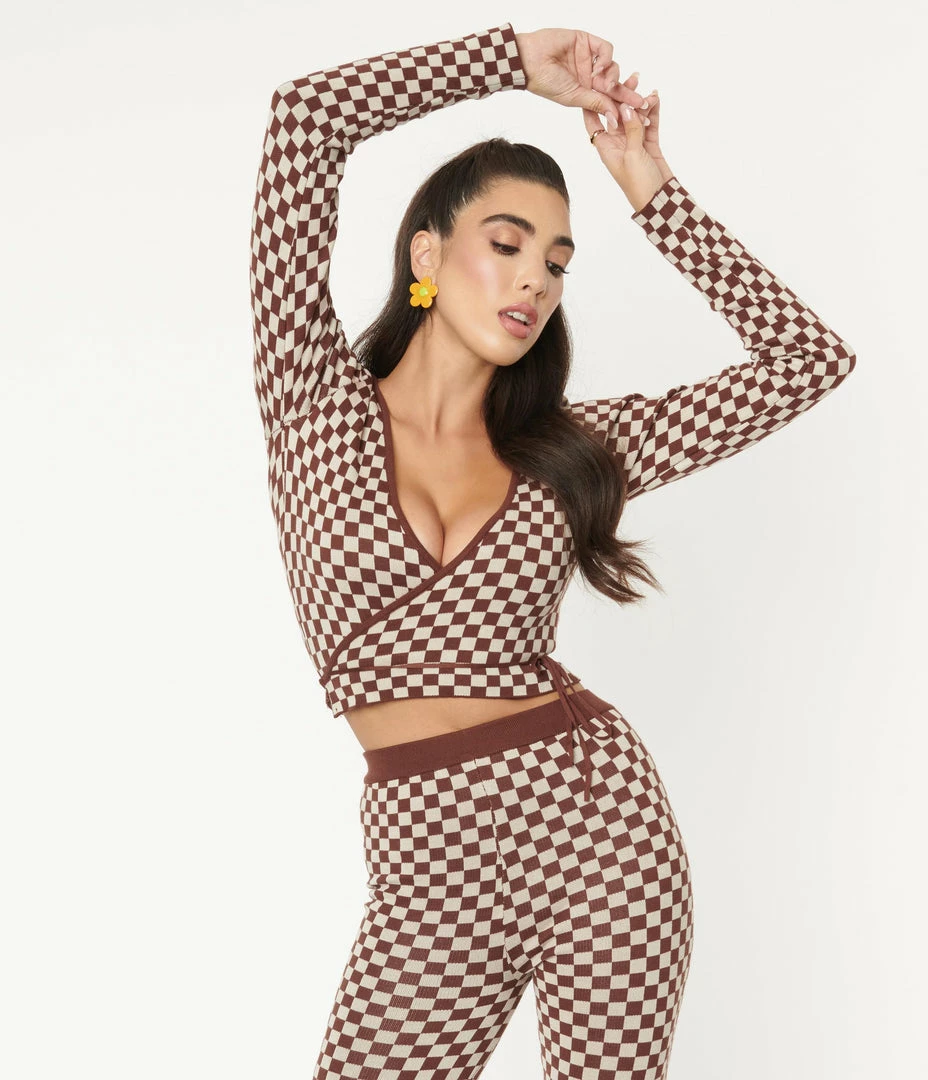 Emory Park Sale Brown Check Wrap Crop Cardigan
