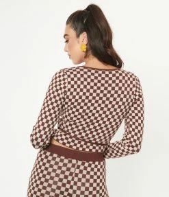 Emory Park Sale Brown Check Wrap Crop Cardigan