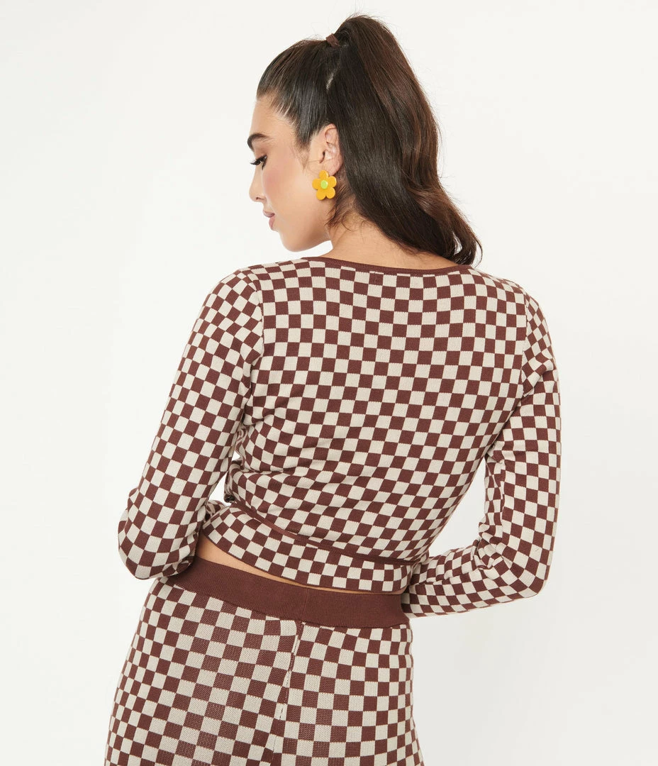 Emory Park Sale Brown Check Wrap Crop Cardigan