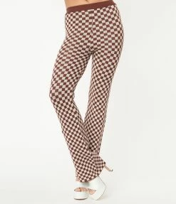 Emory Park Brown Check Sweater Flare Pants