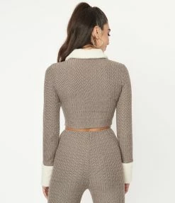 Emory Park Brown Herringbone Fur Collar Cardigan Sale