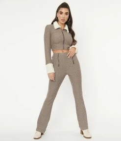 Emory Park Sale Brown Herringbone Flare Pants