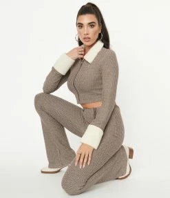 Emory Park Sale Brown Herringbone Flare Pants