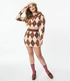 Emory Park Brown & Cream Argyle Mini Skirt Sale