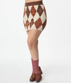 Emory Park Brown & Cream Argyle Mini Skirt Sale