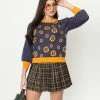Saint Geraldine Retro Dark Blue & Orange Floral Sid Sweater Sale