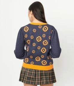 Saint Geraldine Retro Dark Blue & Orange Floral Sid Sweater Sale