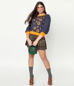 Saint Geraldine Retro Dark Blue & Orange Floral Sid Sweater Sale