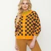 Saint Geraldine Sale Orange & Navy Check Long Sleeve Cardigan
