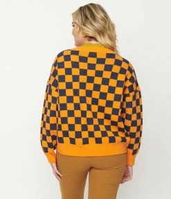 Saint Geraldine Sale Orange & Navy Check Long Sleeve Cardigan