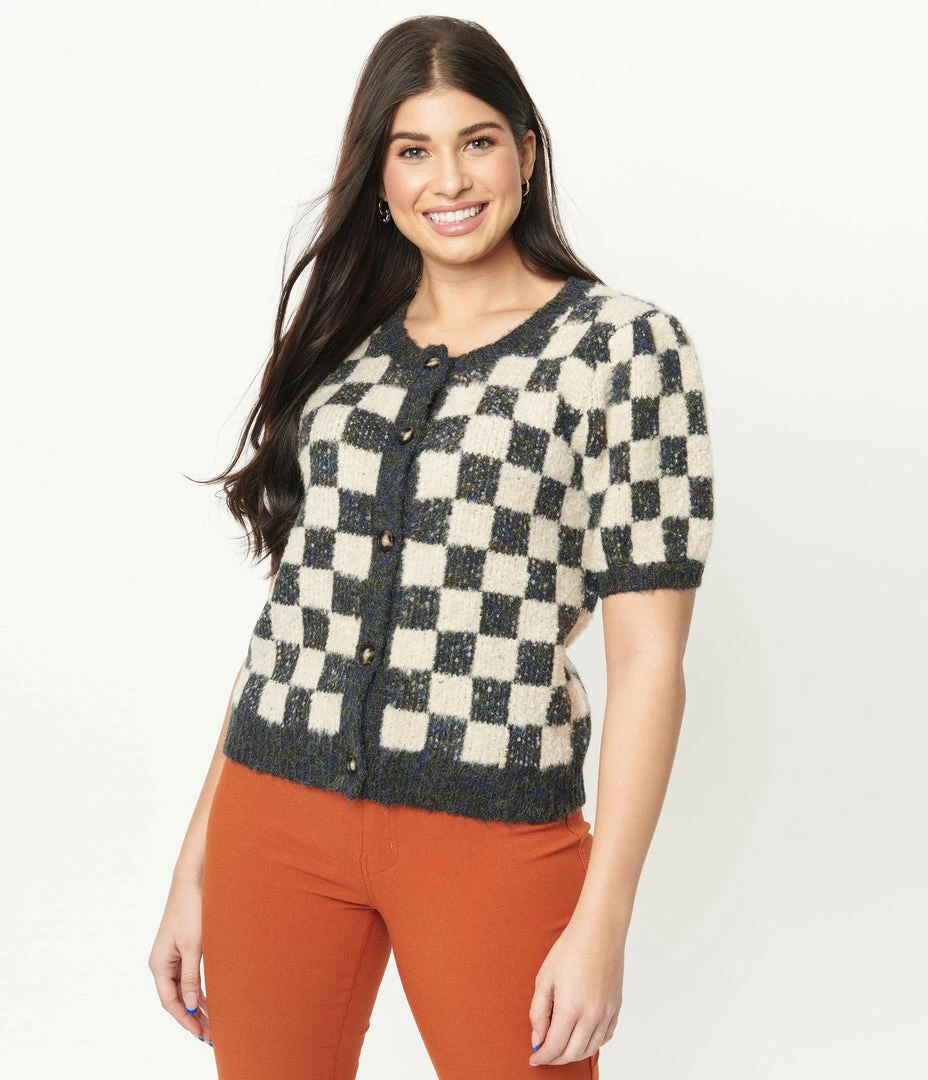 Saint Geraldine Grey & Ivory Speckled Check Cardigan Sale