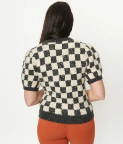 Saint Geraldine Grey & Ivory Speckled Check Cardigan Sale