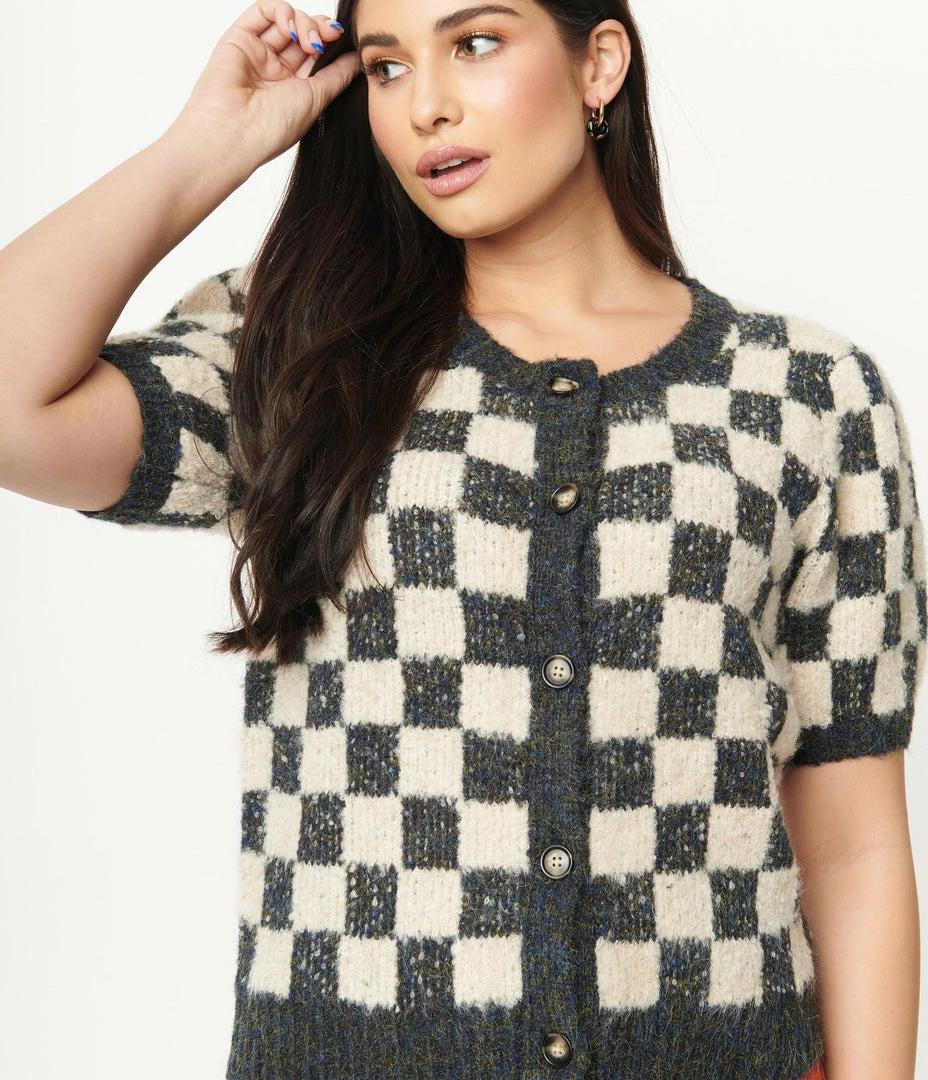 Saint Geraldine Grey & Ivory Speckled Check Cardigan Sale