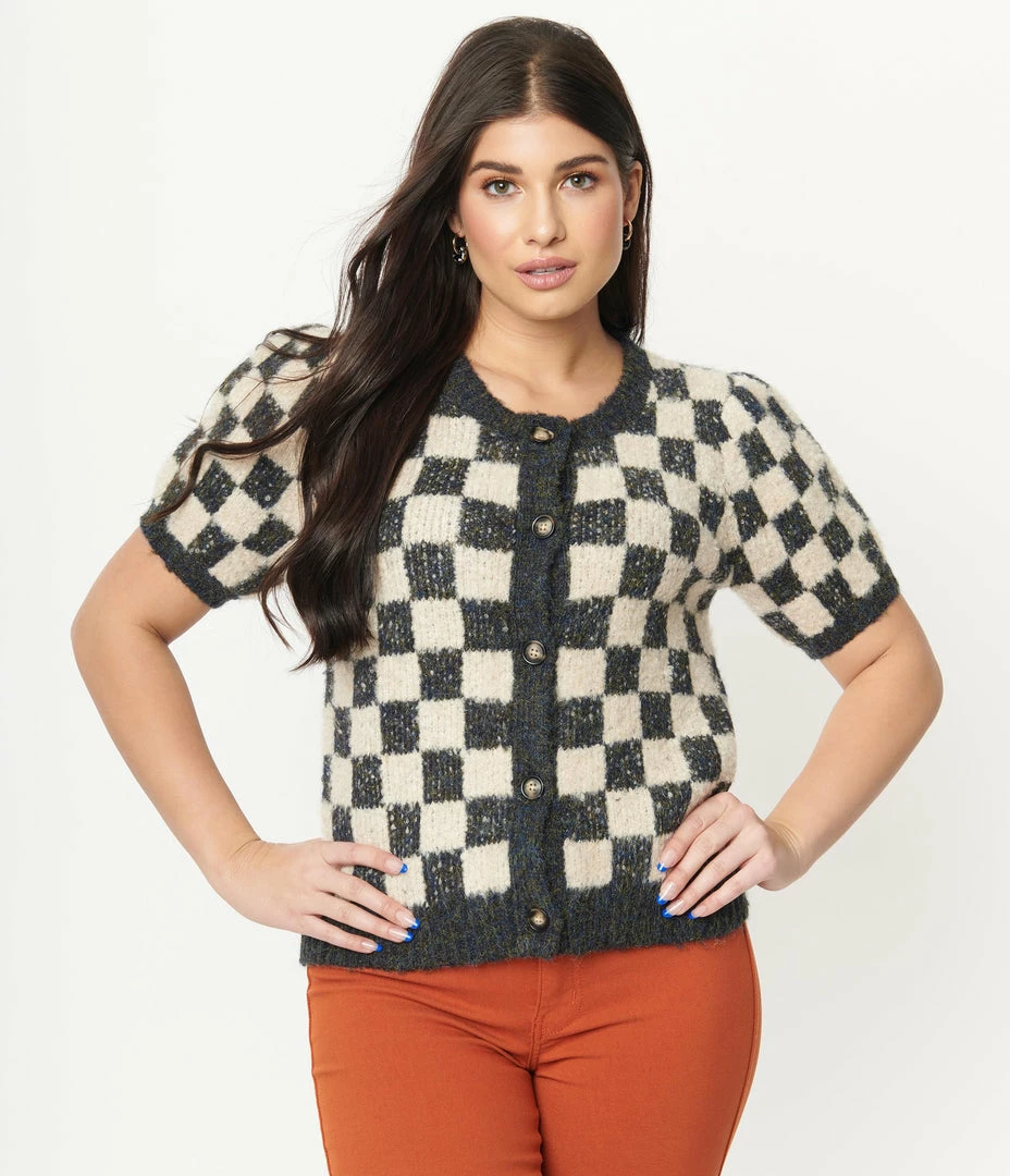 Saint Geraldine Grey & Ivory Speckled Check Cardigan Sale