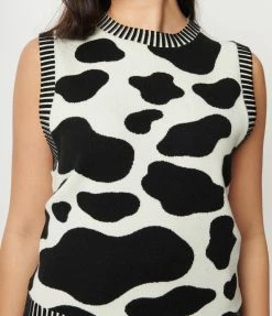 Saint Geraldine Black & White Cow Print Sweater Vest Sale