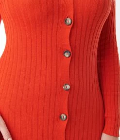 Compania Fantastica Sale Red Orange Sweater Knit Wiggle Dress