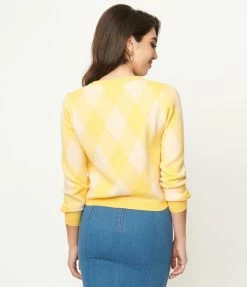 Compania Fantastica Yellow Diamond Knit Cardigan Sale