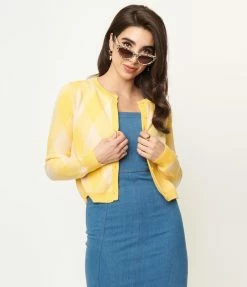 Compania Fantastica Yellow Diamond Knit Cardigan Sale