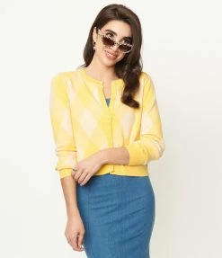 Compania Fantastica Yellow Diamond Knit Cardigan Sale