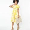 Compania Fantastica Sale Golden Yellow & White Floral Open Back Midi Dress