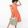 Compania Fantastica Orange Ruffle Sleeve Midi Dress