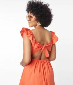 Compania Fantastica Orange Ruffle Sleeve Midi Dress