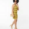 Compania Fantastica Olive Green & Yellow Stripe Knit Mini Dress Sale