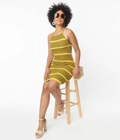 Compania Fantastica Olive Green & Yellow Stripe Knit Mini Dress Sale
