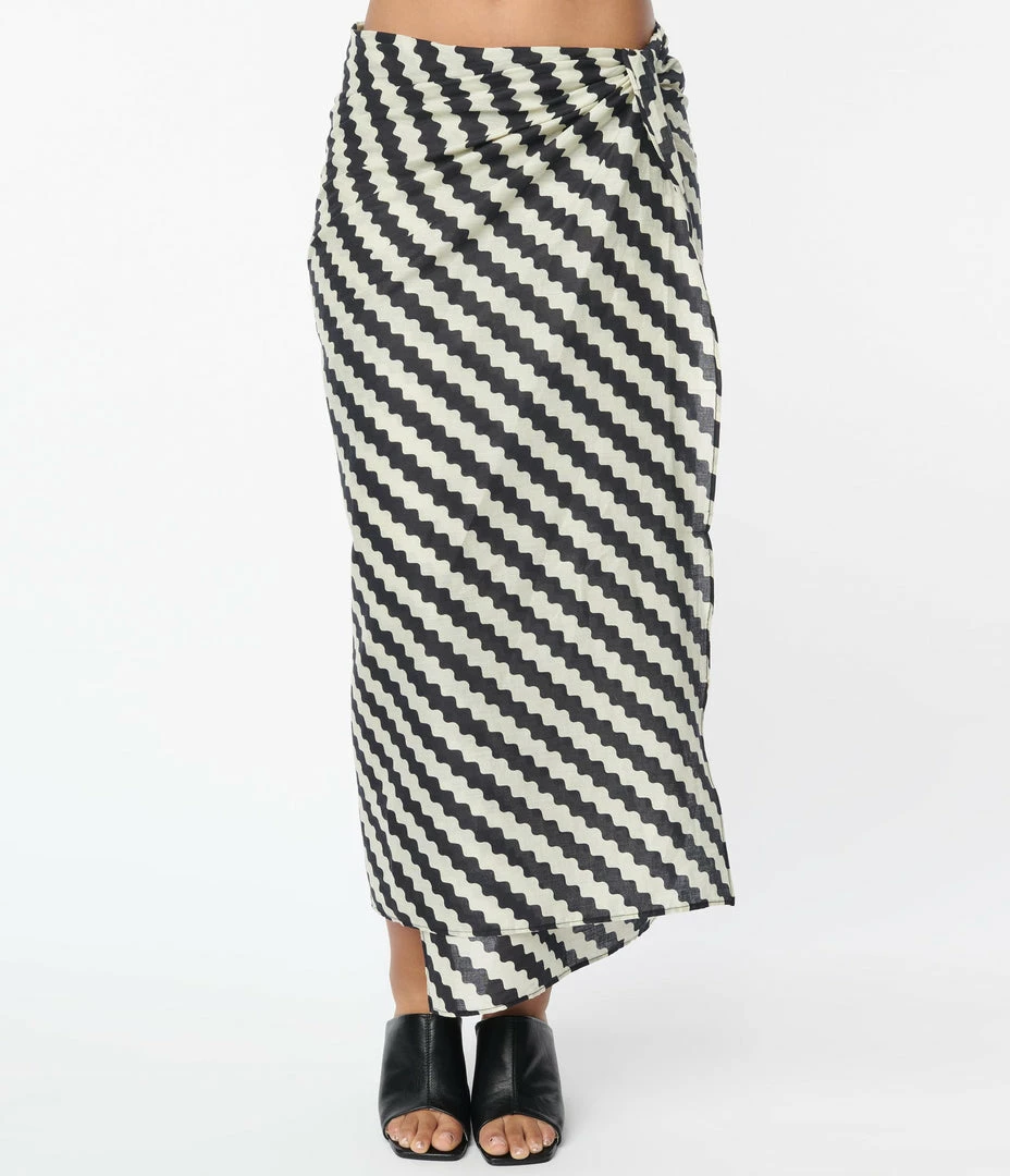 Compania Fantastica Black & White Wavy Stripe Sarong Skirt