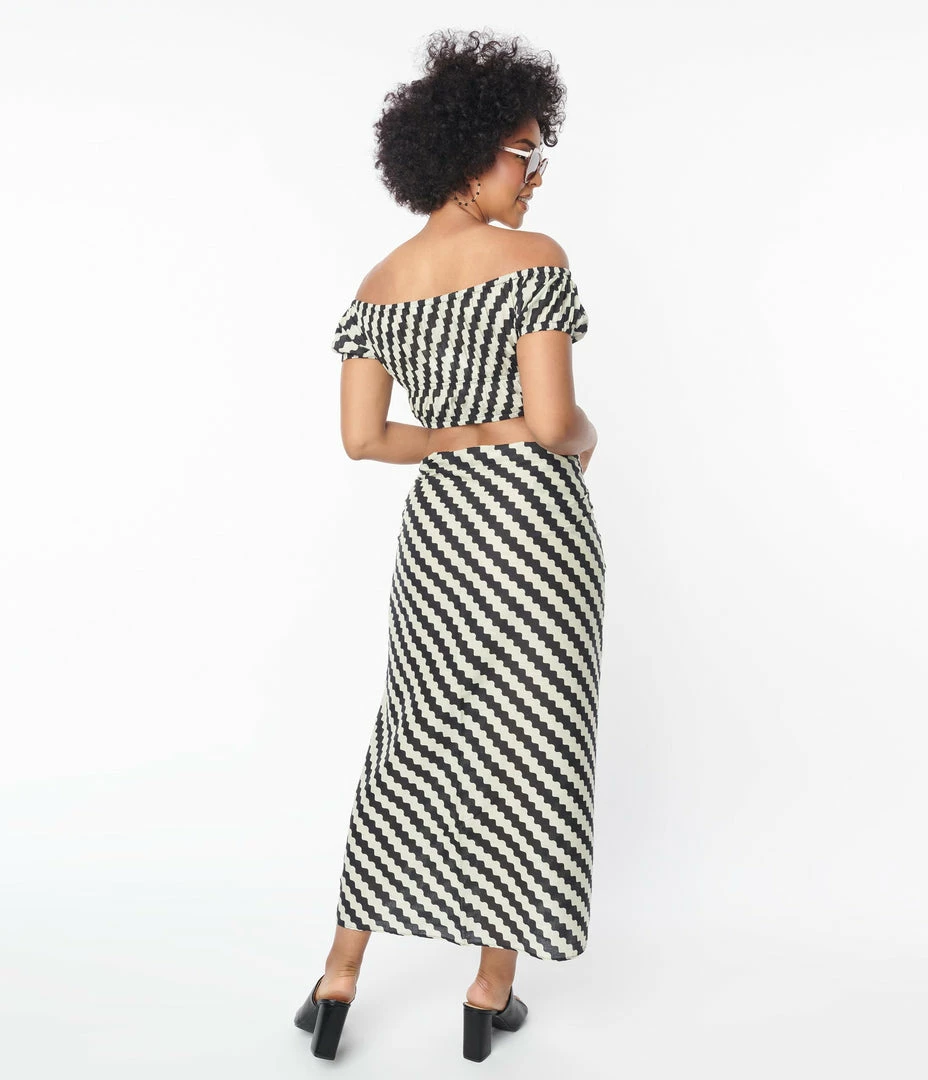 Compania Fantastica Black & White Wavy Stripe Sarong Skirt