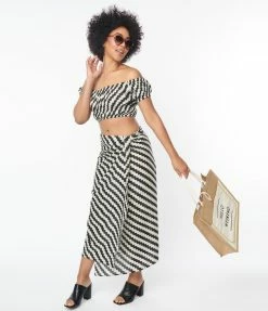 Compania Fantastica Black & White Wavy Stripe Sarong Skirt