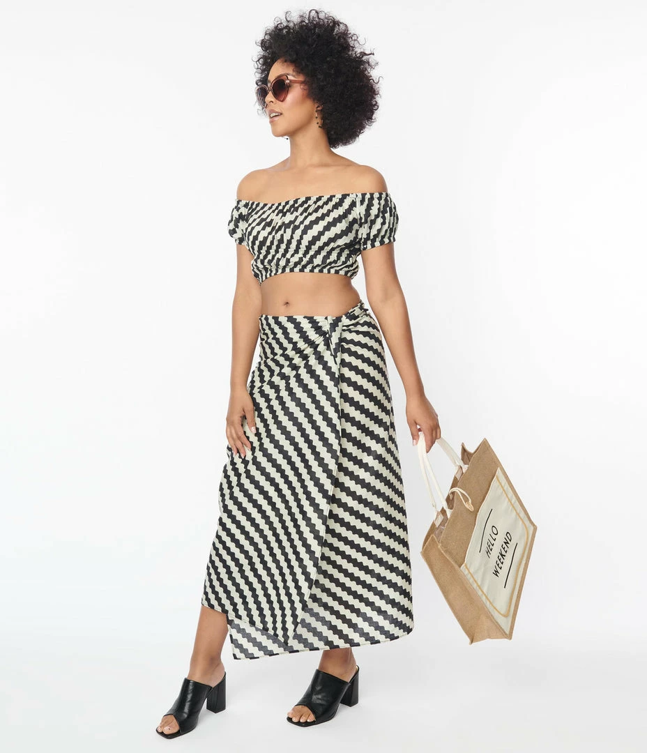 Compania Fantastica Black & White Wavy Stripe Sarong Skirt