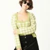 Blue Blush Sale Green Gingham Crop Top & Cardigan Sweater Set