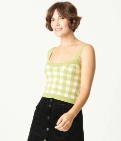 Blue Blush Sale Green Gingham Crop Top & Cardigan Sweater Set