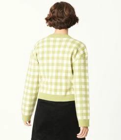 Blue Blush Sale Green Gingham Crop Top & Cardigan Sweater Set