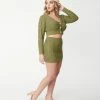 Blue Blush Olive Green Sweater Cardigan & Mini Skirt Set