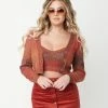 Blue Blush Sale Brick Red Ombre Sweater Crop Top & Cardigan Set