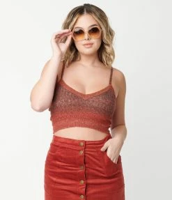 Blue Blush Sale Brick Red Ombre Sweater Crop Top & Cardigan Set