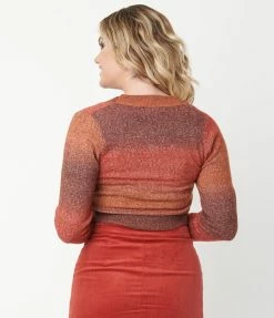 Blue Blush Sale Brick Red Ombre Sweater Crop Top & Cardigan Set