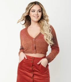 Blue Blush Sale Brick Red Ombre Sweater Crop Top & Cardigan Set