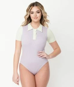 Blue Blush Pastel Purple & Mint Colorblock Sweater Bodysuit