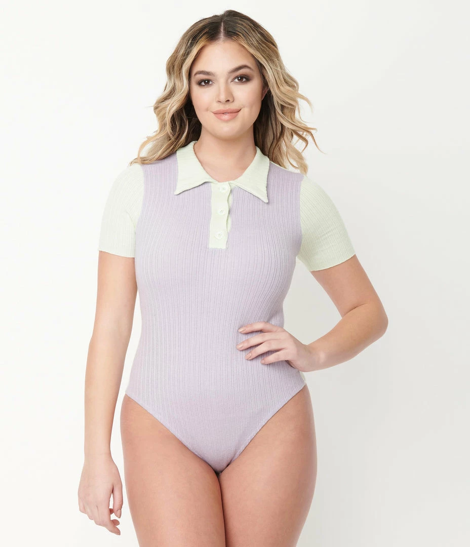 Blue Blush Pastel Purple & Mint Colorblock Sweater Bodysuit