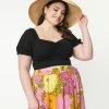 Clothing Unique Vintage Plus Size Black Whimsy Crop Top