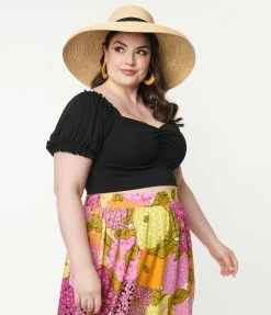 Clothing Unique Vintage Plus Size Black Whimsy Crop Top