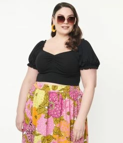 Clothing Unique Vintage Plus Size Black Whimsy Crop Top