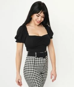 Unique Vintage Black Whimsy Crop Top