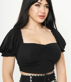 Unique Vintage Black Whimsy Crop Top