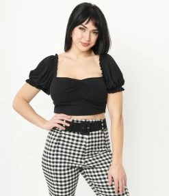 Unique Vintage Black Whimsy Crop Top