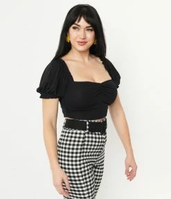 Unique Vintage Black Whimsy Crop Top