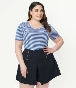 Lifestyle Group (UK) Ltd Sale Plus Size Blue & White Striped Knit Top